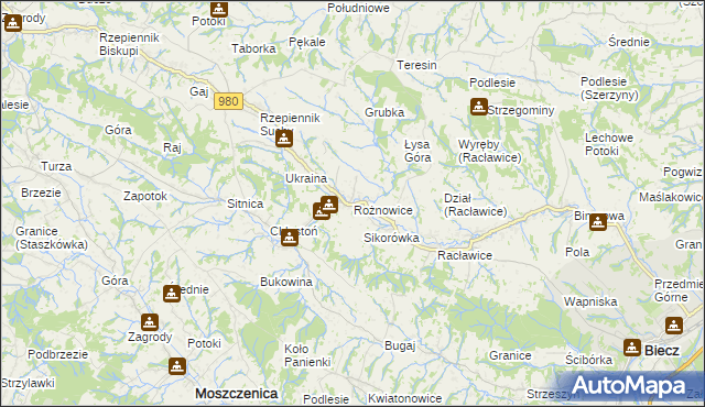 mapa Rożnowice gmina Biecz, Rożnowice gmina Biecz na mapie Targeo