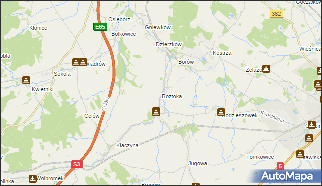 mapa Roztoka gmina Dobromierz, Roztoka gmina Dobromierz na mapie Targeo