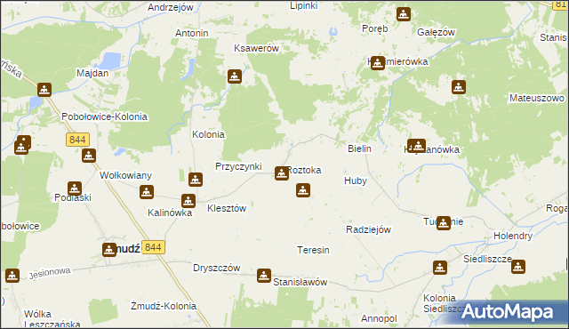 mapa Roztoka gmina Żmudź, Roztoka gmina Żmudź na mapie Targeo