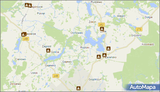 mapa Roztoki gmina Drawsko Pomorskie, Roztoki gmina Drawsko Pomorskie na mapie Targeo