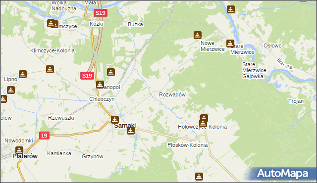 mapa Rozwadów gmina Sarnaki, Rozwadów gmina Sarnaki na mapie Targeo