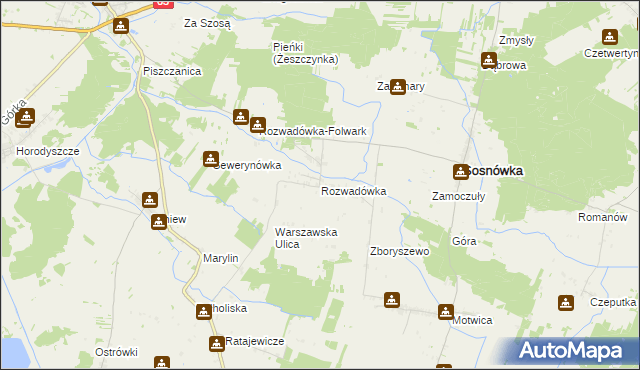 mapa Rozwadówka gmina Sosnówka, Rozwadówka gmina Sosnówka na mapie Targeo