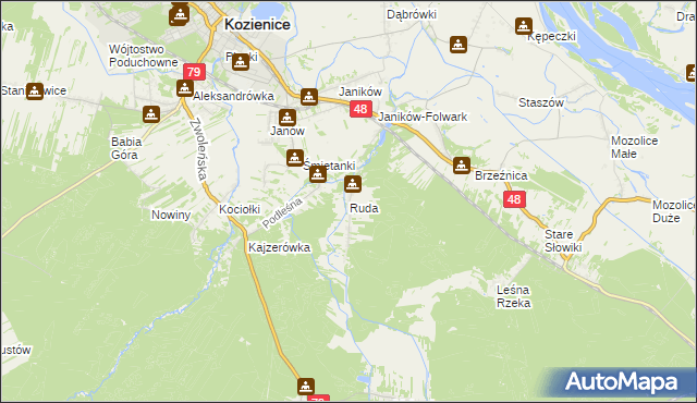 mapa Ruda gmina Kozienice, Ruda gmina Kozienice na mapie Targeo