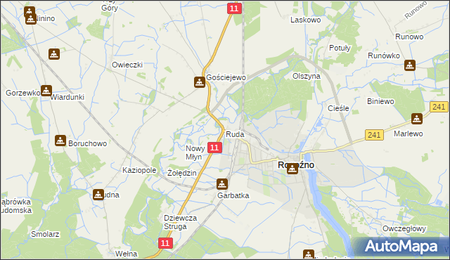 mapa Ruda gmina Rogoźno, Ruda gmina Rogoźno na mapie Targeo
