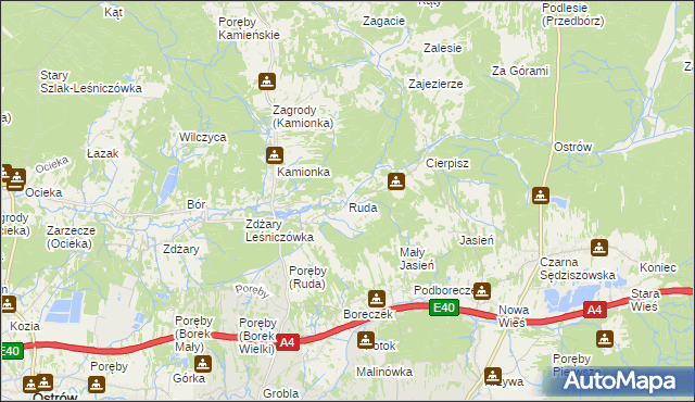 mapa Ruda gmina Sędziszów Małopolski, Ruda gmina Sędziszów Małopolski na mapie Targeo