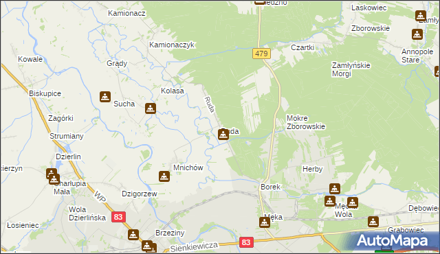 mapa Ruda gmina Sieradz, Ruda gmina Sieradz na mapie Targeo