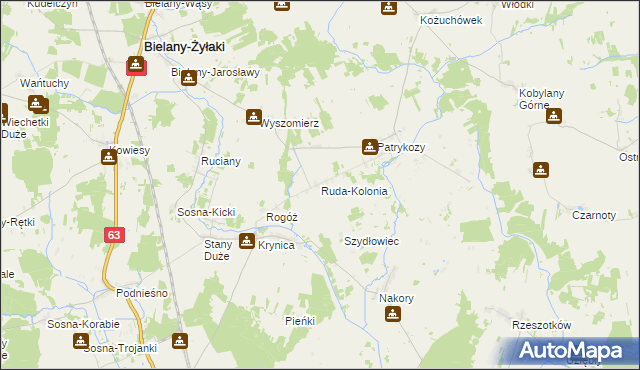 mapa Ruda-Kolonia gmina Bielany, Ruda-Kolonia gmina Bielany na mapie Targeo