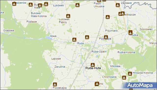 mapa Ruda-Kolonia gmina Ruda-Huta, Ruda-Kolonia gmina Ruda-Huta na mapie Targeo