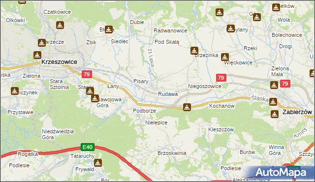 mapa Rudawa gmina Zabierzów, Rudawa gmina Zabierzów na mapie Targeo