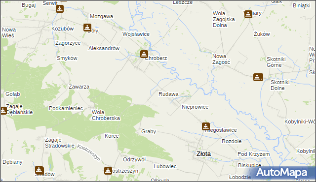 mapa Rudawa gmina Złota, Rudawa gmina Złota na mapie Targeo