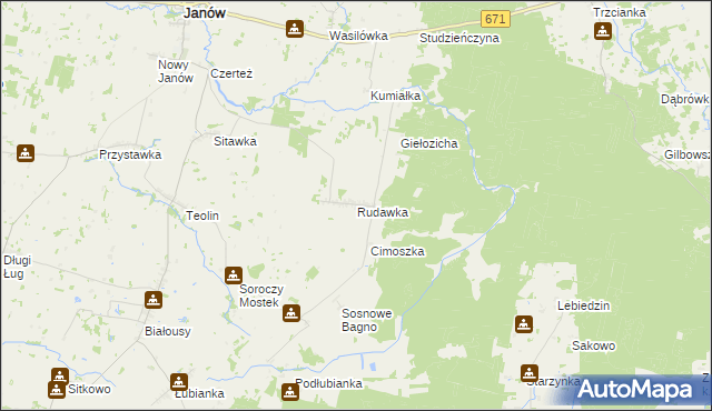 mapa Rudawka gmina Janów, Rudawka gmina Janów na mapie Targeo