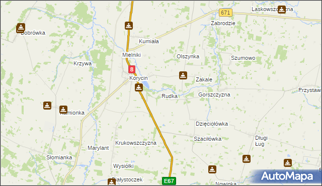 mapa Rudka gmina Korycin, Rudka gmina Korycin na mapie Targeo