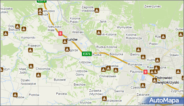 mapa Rudka gmina Kunów, Rudka gmina Kunów na mapie Targeo