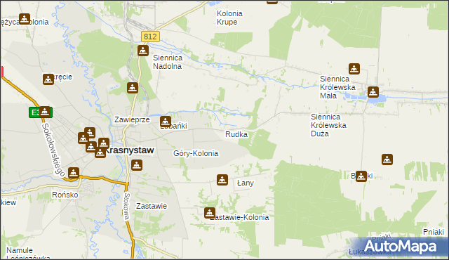 mapa Rudka gmina Siennica Różana, Rudka gmina Siennica Różana na mapie Targeo