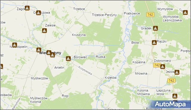 mapa Rudka gmina Wielgomłyny, Rudka gmina Wielgomłyny na mapie Targeo