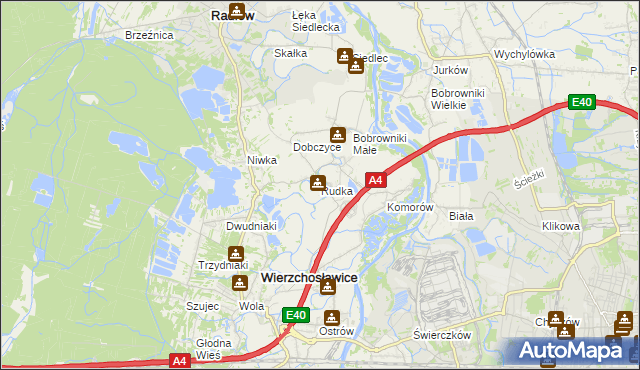 mapa Rudka gmina Wierzchosławice, Rudka gmina Wierzchosławice na mapie Targeo