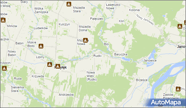 mapa Rudki gmina Przyłęk, Rudki gmina Przyłęk na mapie Targeo