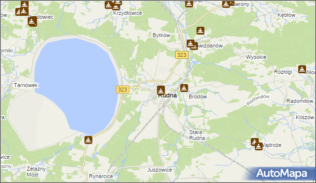 mapa Rudna powiat lubiński, Rudna powiat lubiński na mapie Targeo