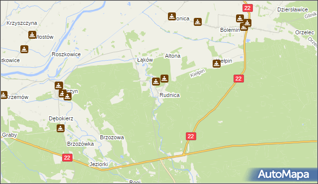 mapa Rudnica gmina Krzeszyce, Rudnica gmina Krzeszyce na mapie Targeo