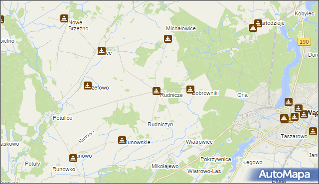 mapa Rudnicze gmina Wągrowiec, Rudnicze gmina Wągrowiec na mapie Targeo