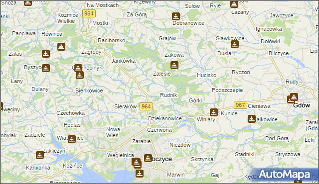 mapa Rudnik gmina Dobczyce, Rudnik gmina Dobczyce na mapie Targeo