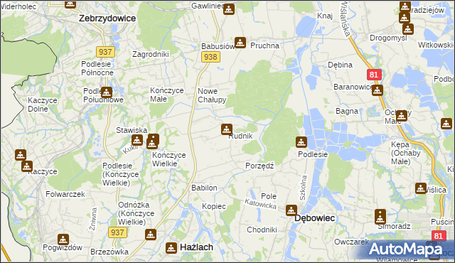 mapa Rudnik gmina Hażlach, Rudnik gmina Hażlach na mapie Targeo