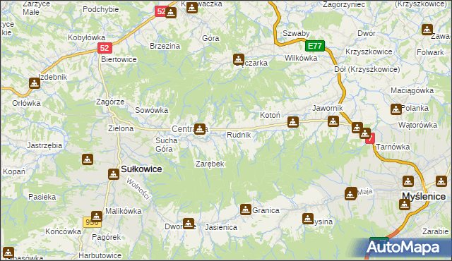 mapa Rudnik gmina Sułkowice, Rudnik gmina Sułkowice na mapie Targeo