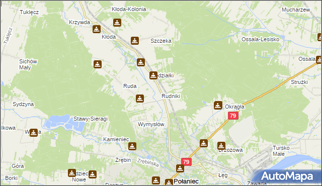 mapa Rudniki gmina Połaniec, Rudniki gmina Połaniec na mapie Targeo