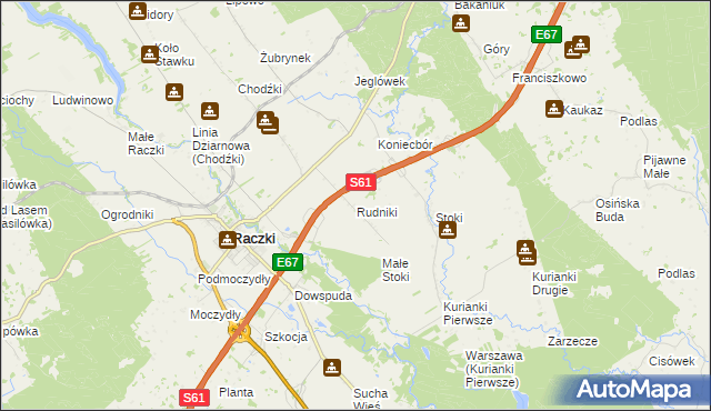 mapa Rudniki gmina Raczki, Rudniki gmina Raczki na mapie Targeo