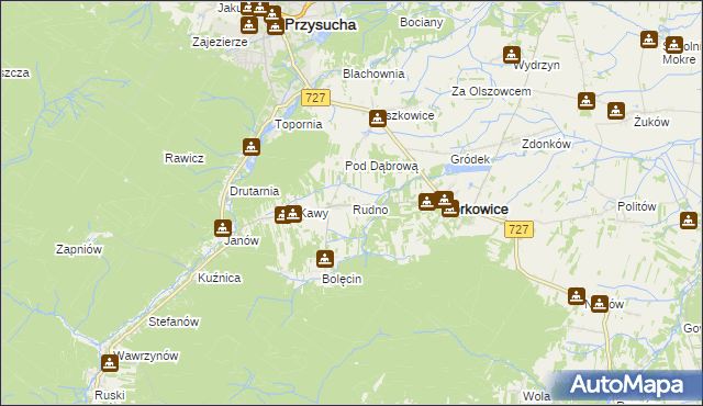 mapa Rudno gmina Borkowice, Rudno gmina Borkowice na mapie Targeo