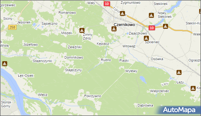 mapa Rudno gmina Czernikowo, Rudno gmina Czernikowo na mapie Targeo