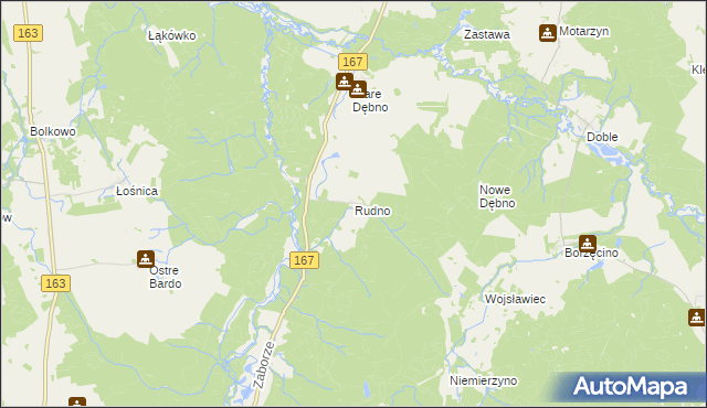 mapa Rudno gmina Tychowo, Rudno gmina Tychowo na mapie Targeo