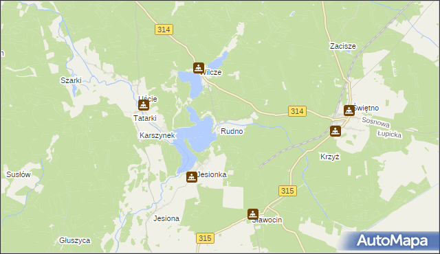 mapa Rudno gmina Wolsztyn, Rudno gmina Wolsztyn na mapie Targeo