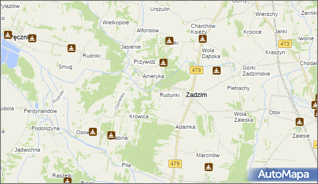 mapa Rudunki gmina Zadzim, Rudunki gmina Zadzim na mapie Targeo