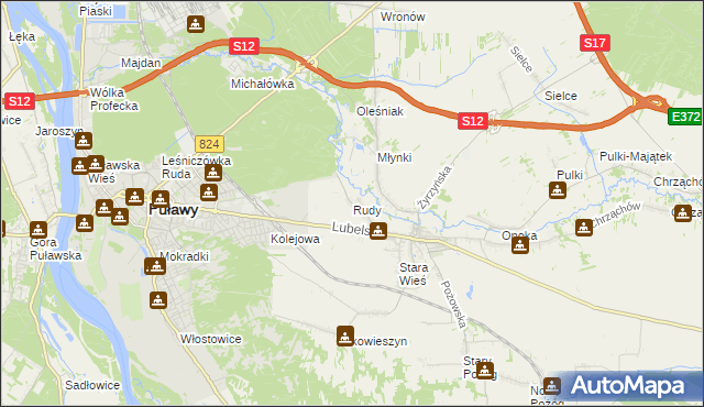 mapa Rudy gmina Końskowola, Rudy gmina Końskowola na mapie Targeo