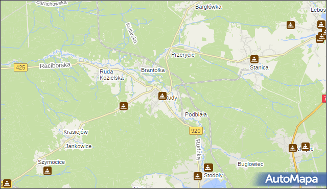 mapa Rudy gmina Kuźnia Raciborska, Rudy gmina Kuźnia Raciborska na mapie Targeo