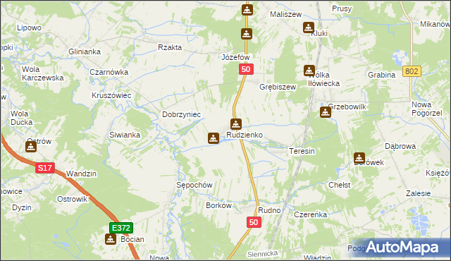 mapa Rudzienko gmina Kołbiel, Rudzienko gmina Kołbiel na mapie Targeo