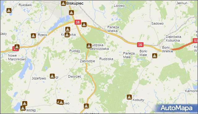 mapa Rudziska gmina Biskupiec, Rudziska gmina Biskupiec na mapie Targeo