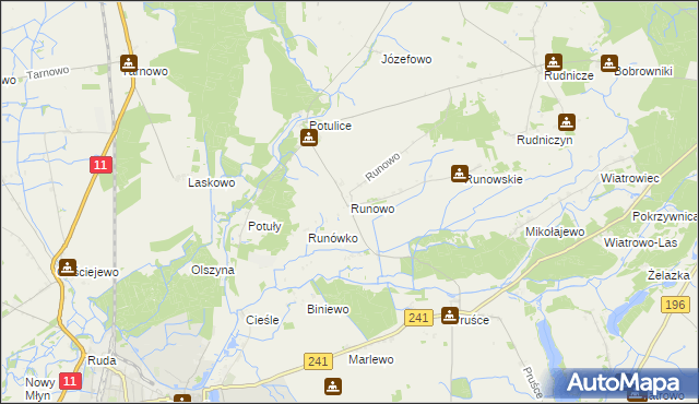 mapa Runowo gmina Wągrowiec, Runowo gmina Wągrowiec na mapie Targeo