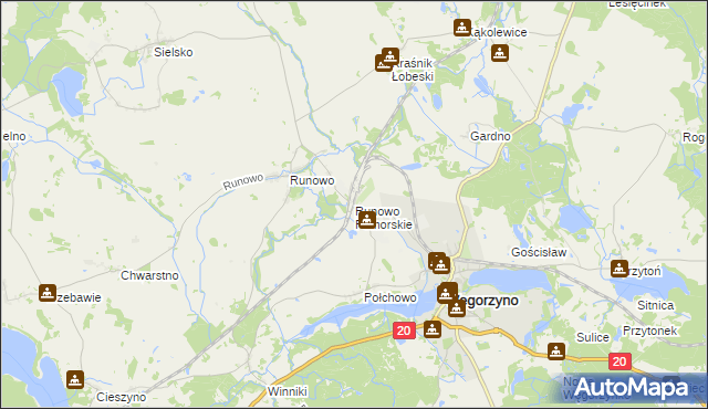 mapa Runowo Pomorskie, Runowo Pomorskie na mapie Targeo