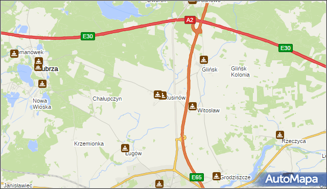 mapa Rusinów gmina Świebodzin, Rusinów gmina Świebodzin na mapie Targeo