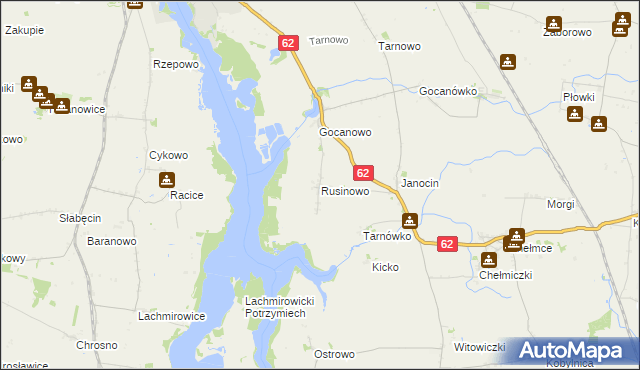 mapa Rusinowo gmina Kruszwica, Rusinowo gmina Kruszwica na mapie Targeo