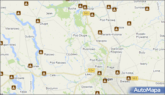 mapa Rusinowo gmina Rypin, Rusinowo gmina Rypin na mapie Targeo