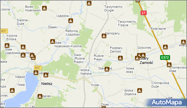 mapa Ruskie Piaski, Ruskie Piaski na mapie Targeo