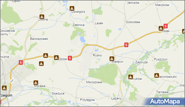 mapa Rusko gmina Strzegom, Rusko gmina Strzegom na mapie Targeo