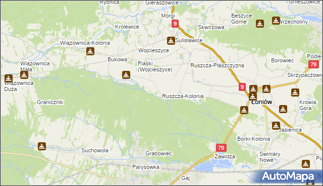 mapa Ruszcza-Kolonia, Ruszcza-Kolonia na mapie Targeo