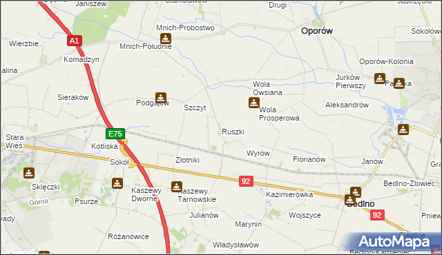 mapa Ruszki gmina Bedlno, Ruszki gmina Bedlno na mapie Targeo