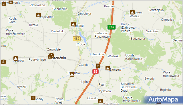 mapa Ruszków gmina Brzeźnio, Ruszków gmina Brzeźnio na mapie Targeo