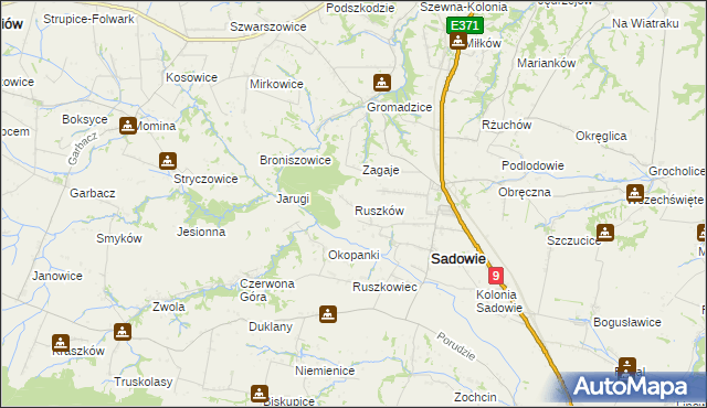 mapa Ruszków gmina Sadowie, Ruszków gmina Sadowie na mapie Targeo