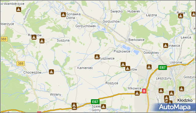 mapa Ruszowice gmina Kłodzko, Ruszowice gmina Kłodzko na mapie Targeo